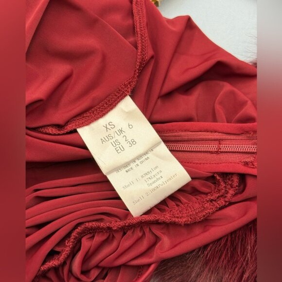 🆕 BRONX & BANCO 🧿 NWOT Eleanor Burgundy Fur Trimmed Mini Dress, Sz XS US 2 - Picture 17 of 17